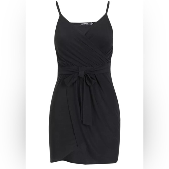 DISCO SLINKY WRAP DRAPE DRESS Black Jersey Feel Size 10 - Picture 6 of 16